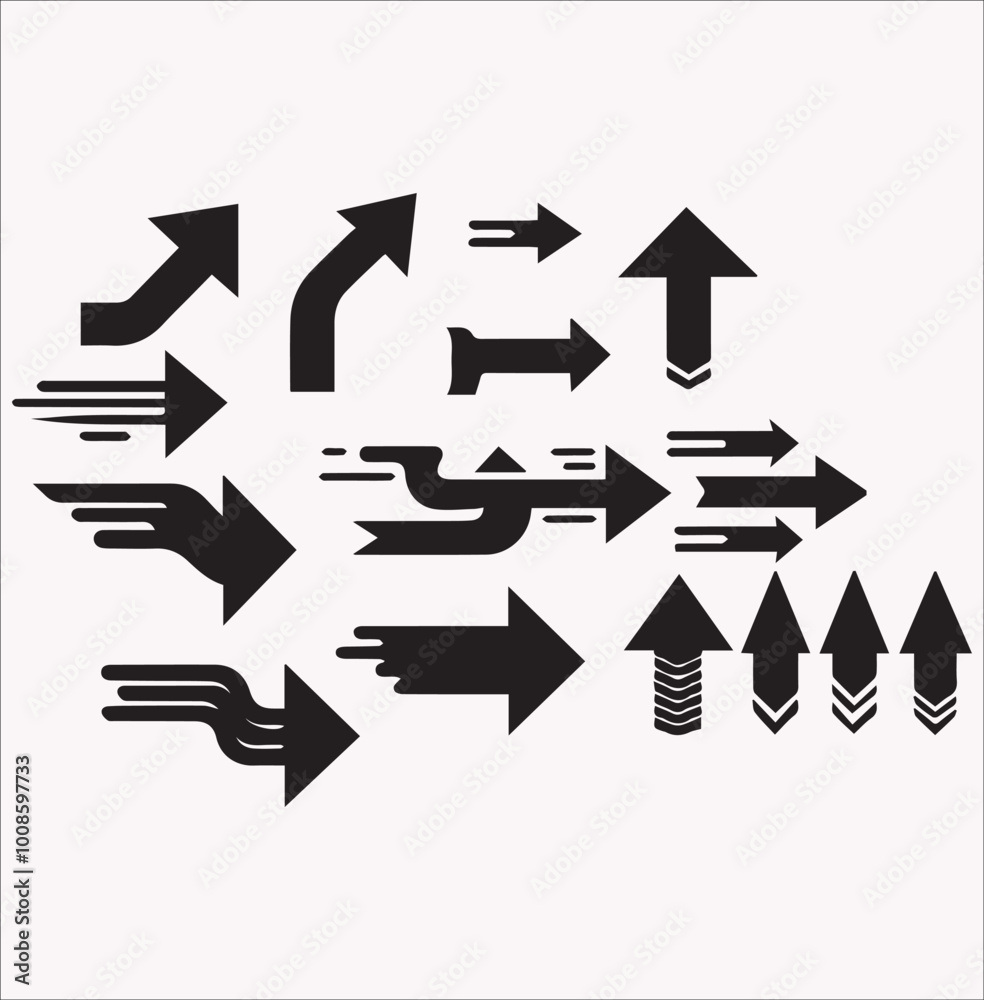 Arrows set icons vector silhouette on a white background Arrows set icons vector silhouette on a white background