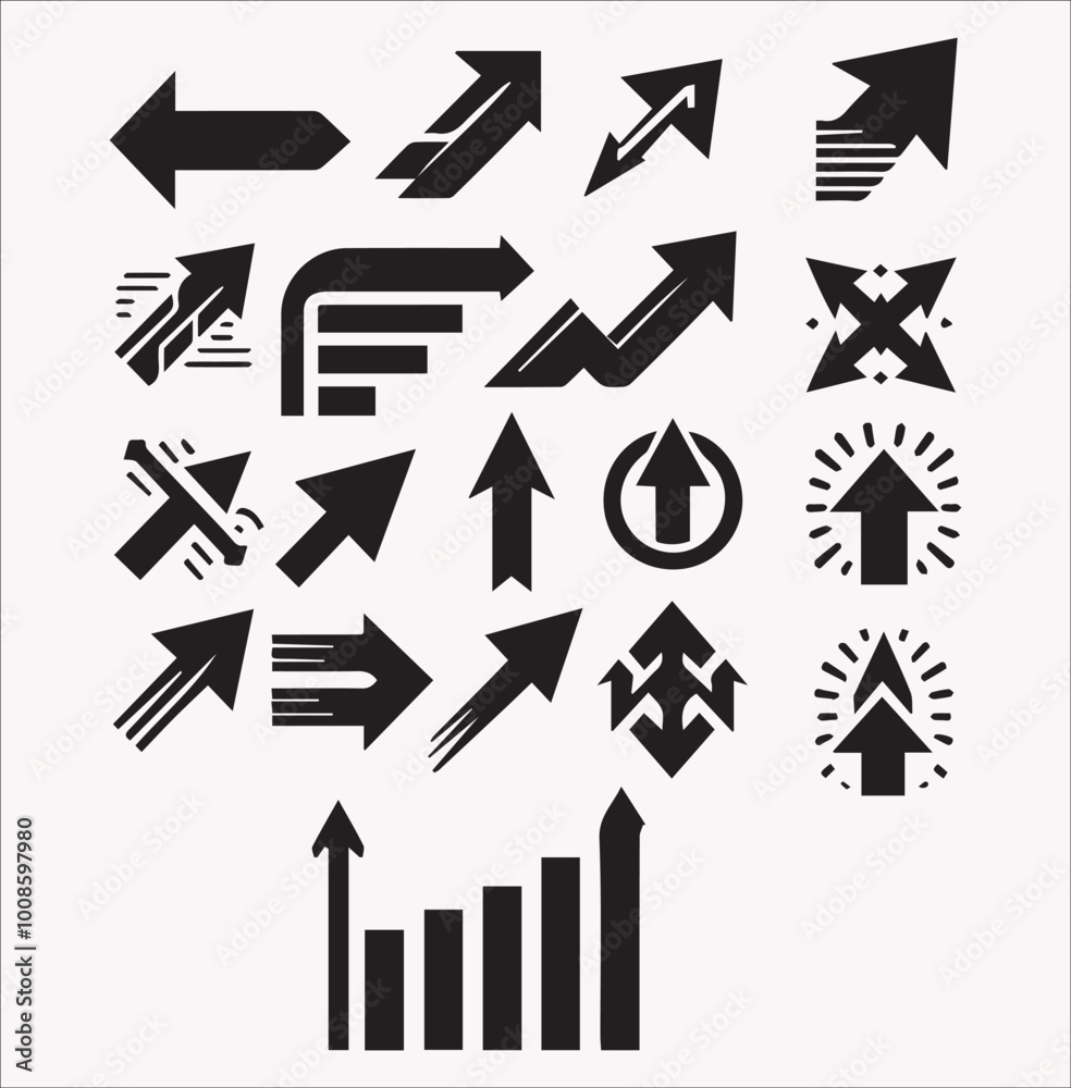 Arrows set icons vector silhouette on a white background Arrows set icons vector silhouette on a white background