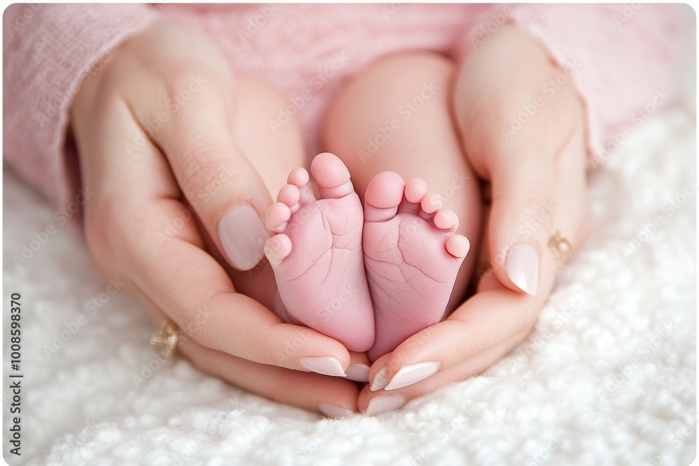 Close-Up of Mother's Hands Holding Newborn Baby's Feet Close-Up of Mother's Hands Holding Newborn Baby's Feet