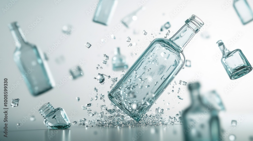Shattered Glass Bottles in Mid-Air Shattered Glass Bottles in Mid-Air
