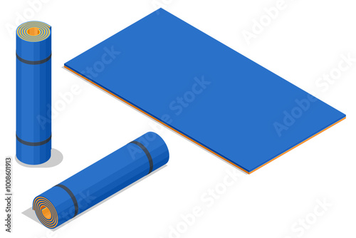 Isometric karimat, a lightweight, thin mat made of foam or rubber, designed for sports and yoga. It provides comfort and cushioning during exercises. Rolled yoga mat