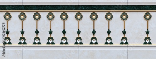 Elegant Art Nouveau balcony railing showcasing intricate floral motifs in, inspired by Parisian architectural beauty