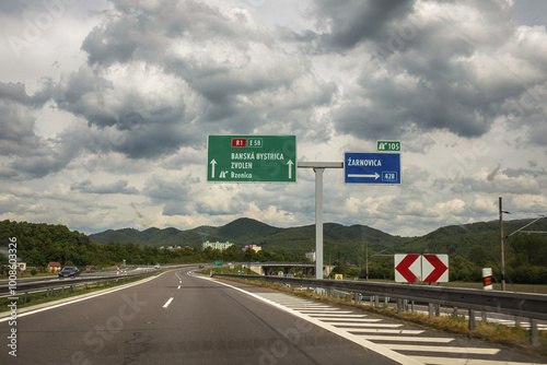 View from the car at R1 highway,southern Slovakia. High quality photo.