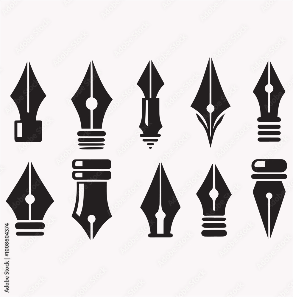 Set of pen nibs vector silhouette on a white background 10 EPS Set of pen nibs vector silhouette on a white background 10 EPS