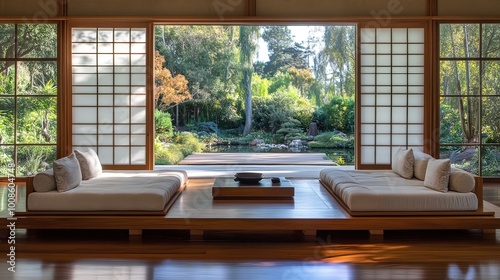 Japanese-Style Interior with Tranquil Garden View