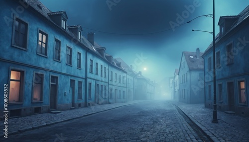 Heavy fog in the town illustration creepy background