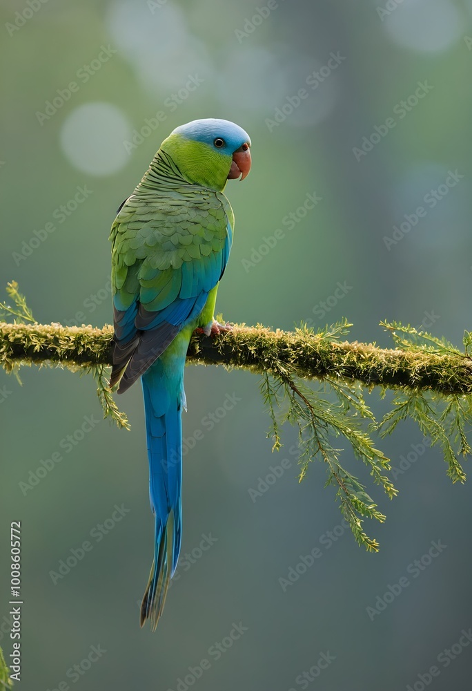 Obraz premium Tropical Harmony: Minimalist Portraits of the Blue-winged Parakeet