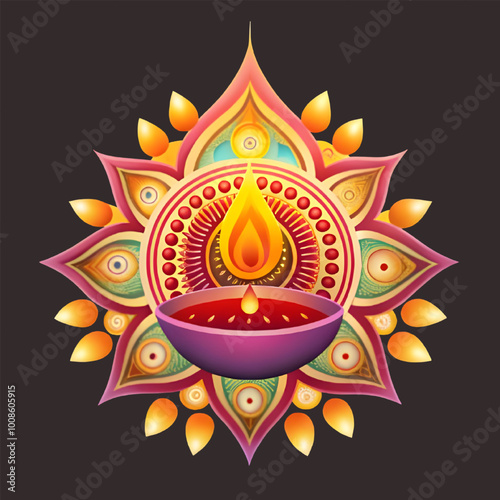 Free Vector Happy Diwali with Diya oil lamps lite during generative ai 