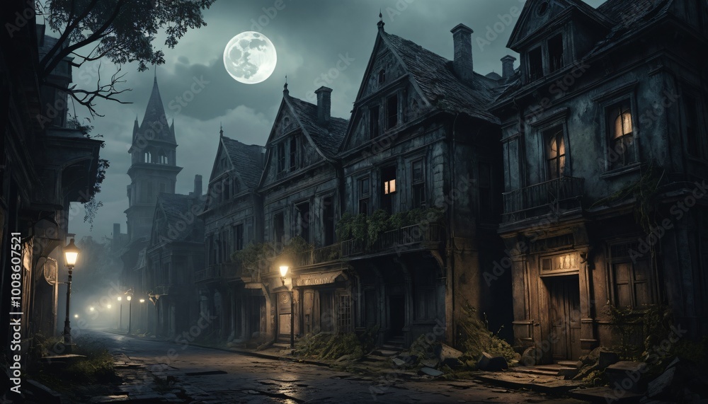 Heavy fog in the town illustration creepy background Heavy fog in the town illustration creepy background