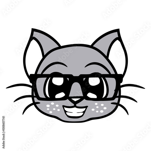 Cat Design Nerd Horn-rimmed Glasses Geek Smart Intelligent Funny Cool Tie Suit Cartoon Cute Cats Lovers Cartoon Comic Fun Love Sweet Kittens Adorable Feline Playful Kitties Fur Baby Paw Pet Owners