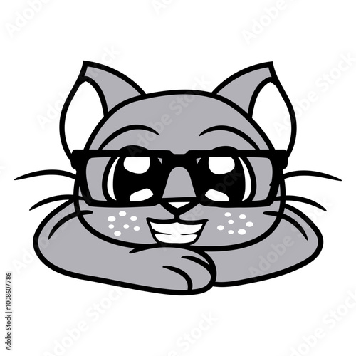 Cat Design Nerd Horn-rimmed Glasses Geek Smart Intelligent Funny Cool Tie Suit Cartoon Cute Cats Lovers Cartoon Comic Fun Love Sweet Kittens Adorable Feline Playful Kitties Fur Baby Paw Pet Owners