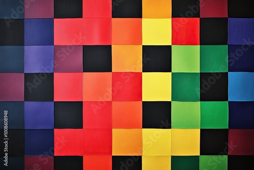 A checkered pattern with alternating rainbow squares and black, forming a unique contrast