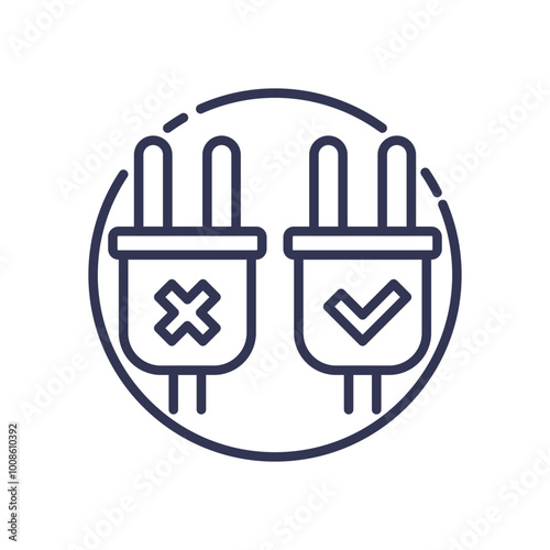 Two plugs with check and cross symbols, symbolizing correct and incorrect backup connections.