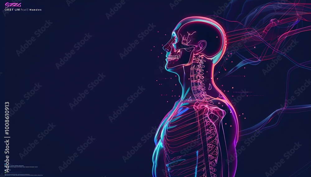 3D human anatomy, neon details, flat design illustration 3D human anatomy, neon details, flat design illustration