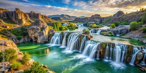 Majestic Shoshone Falls Cascading Into Serene Pool Surrounded by Lush Greenery in Idaho's Landscape