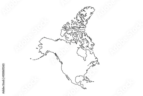North America map outline isolated on white background. Map outline template. North America. Vector illustration.