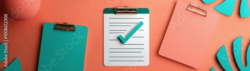 A colorful scene featuring clipboards with checkmarks, representing organization and task management.