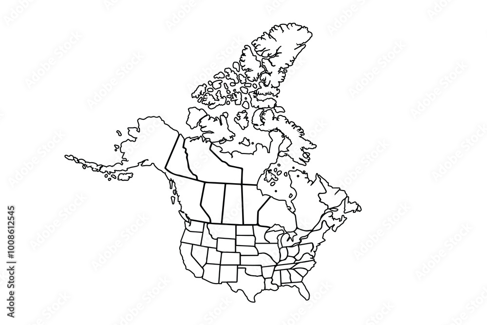 Obraz premium North America map outline isolated on white background. Map outline template. North America. Vector illustration.