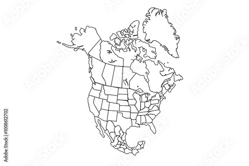 North America map outline isolated on white background. Map outline template. North America. Vector illustration.