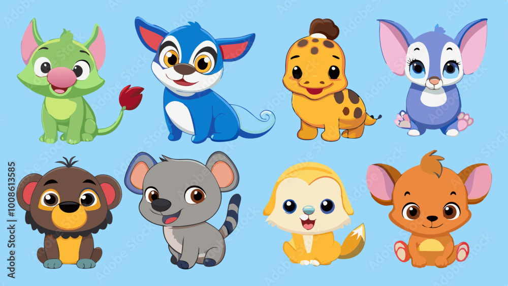 Charming Set of Adorable Cartoon Designs - Vector Illustration Charming Set of Adorable Cartoon Designs - Vector Illustration