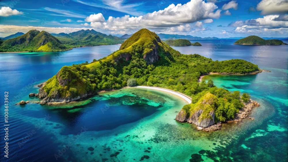 Majestic Volcano Island in Luzon Surrounded by Lush Greenery and Crystal Clear Blue Waters Majestic Volcano Island in Luzon Surrounded by Lush Greenery and Crystal Clear Blue Waters