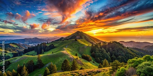 Majestic Views of Mount Tamalpais at Sunset with Vibrant Skies and Lush Greenery in Marin County