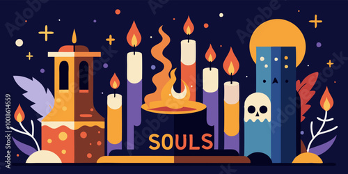 All souls day candle artwork featuring lit candles and spiritual elements