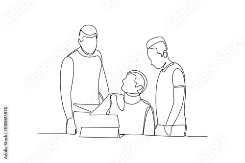 One single line drawing group of a team discussing about new project. Trendy teamwork concept continuous line draw design vector illustration