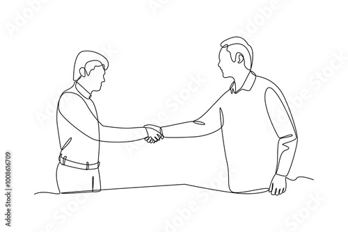 One single line drawing group of people mak a deal at new project. Trendy teamwork concept continuous line draw design vector illustration
