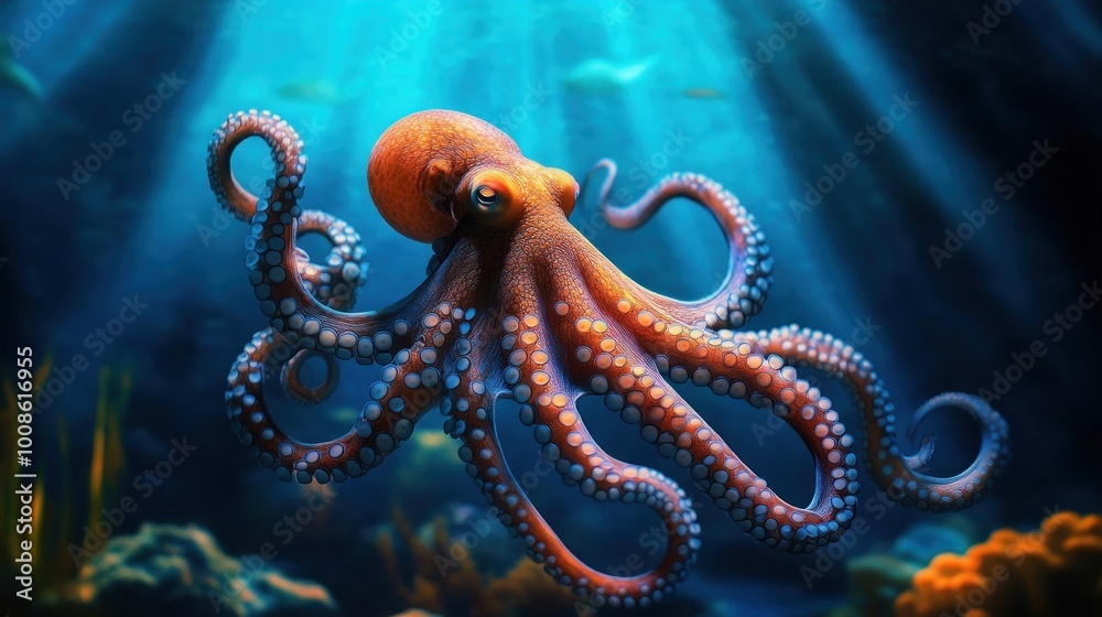 Naklejka premium Octopus in the Blue Depths