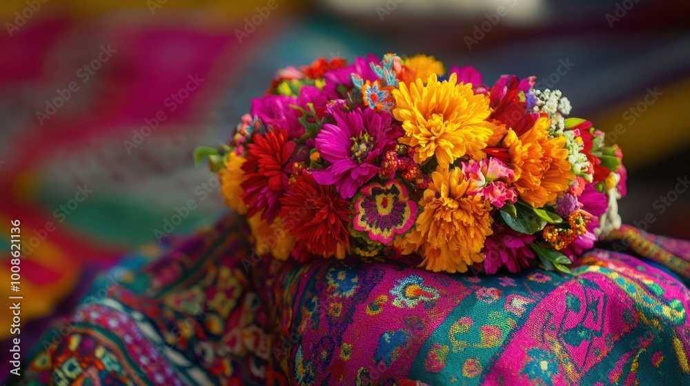 custom made wallpaper toronto digitalVibrant Floral Arrangement on a Colorful Fabric