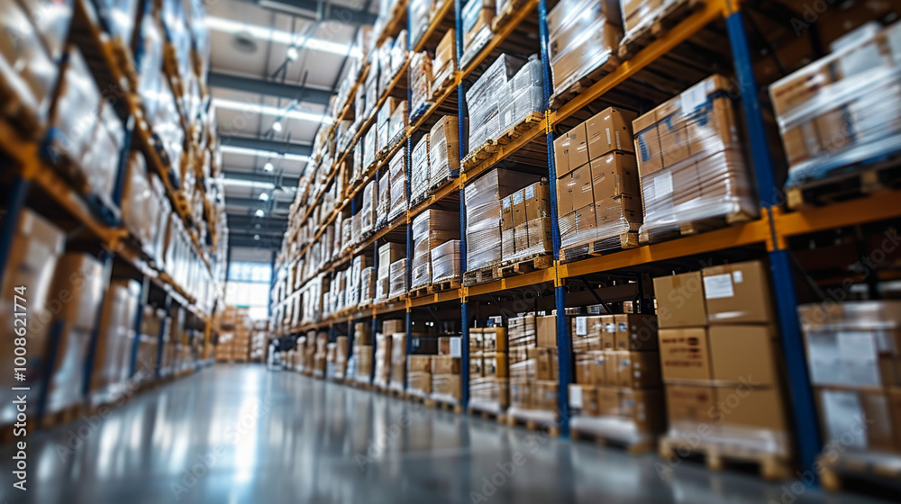 large logistics warehouse with many boxes on racks large logistics warehouse with many boxes on racks