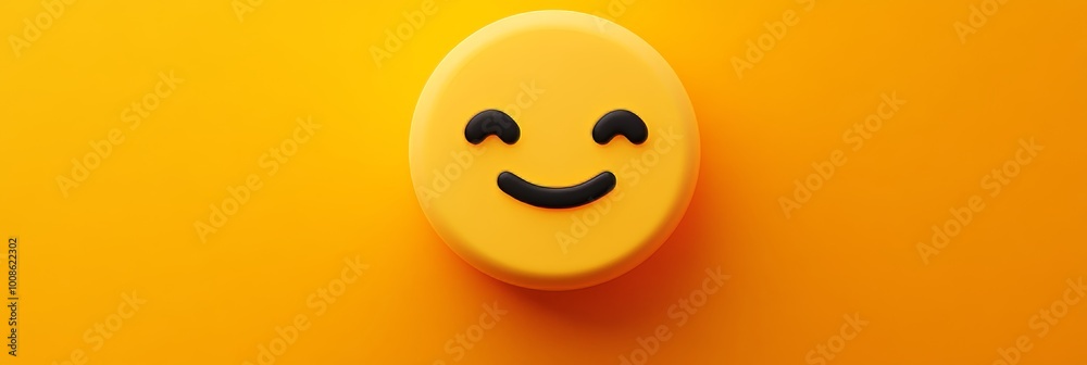 Yellow 3D Smiley Face on Vibrant Orange Background Concept of Joy, Happiness and Positivity Yellow 3D Smiley Face on Vibrant Orange Background Concept of Joy, Happiness and Positivity