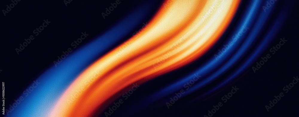 Naklejka premium A vivid abstract image featuring flowing curves of orange and blue against a dark backdrop, evoking motion and energy.