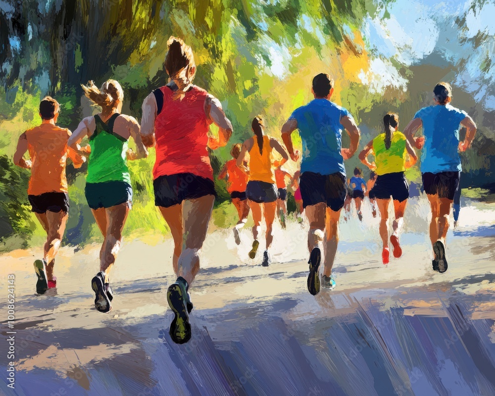 Illustration people in a running club engage in joint activity