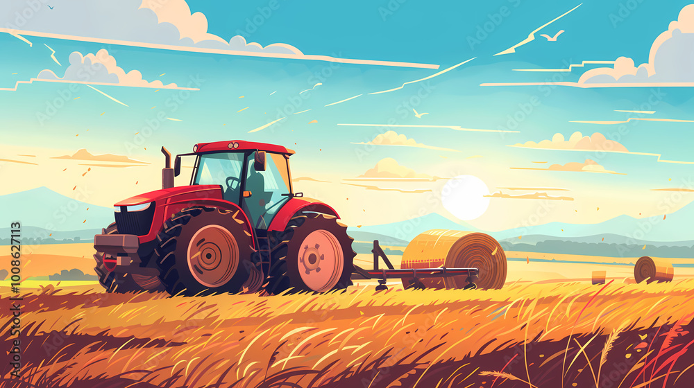 Obraz premium tractor on field doing farming work Generated AI