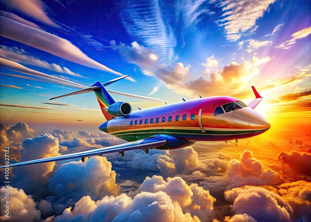 Modern regional jet aircraft flying in clear blue sky with clouds, showcasing advanced aviation design Modern regional jet aircraft flying in clear blue sky with clouds, showcasing advanced aviation design