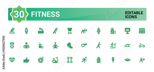 GYM And Fitness solid icon set. Includes dumbbell, gym bag, locker, and More. Filled icon collection, Glyph icons vector collection.