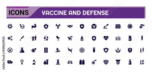 Vaccine and Defense solid icons set. immune, syringe, mask, probiotic, antigen and more, Filled icon collection vector illustration.