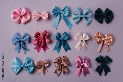 A set of stylish hair accessories featuring various bows in different colors and sizes, perfect for adding a charming touch to any hairstyle.