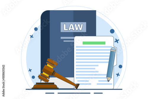 Concept of signing legal documents, electronic contracts or online agreements. Reading and signing the terms and conditions of the contract. Flat vector illustration on the background.