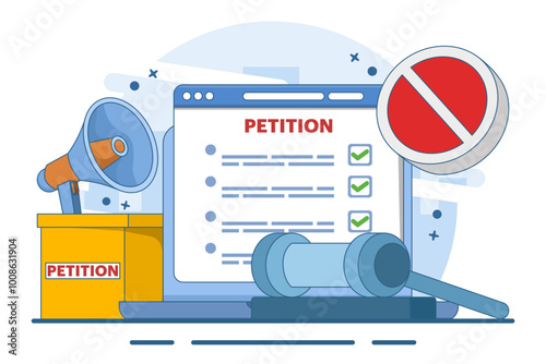 Petition concept, petition form, make a choice, voting, democracy, public appeal document, complaint, online petition. Petition form with ballot box. signing and distributing petition or complaint.