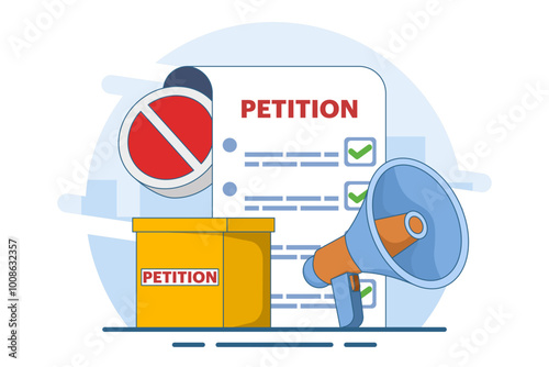 Petition concept, petition form, make a choice, voting, democracy, public appeal document, complaint, online petition. Petition form with ballot box. signing and distributing petition or complaint.