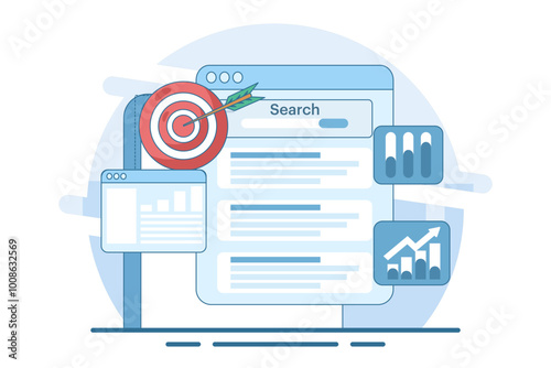 Search engine ranking monitoring concept, Website ranking analysis. best keywords, Search engines drive traffic to websites, background vector illustration on background.