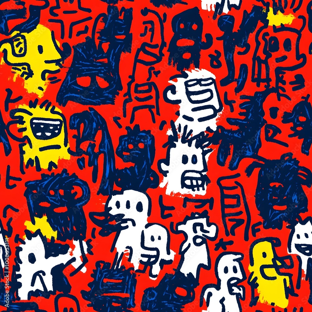 Abstract Red Blue Yellow Doodle Pattern Abstract Red Blue Yellow Doodle Pattern
