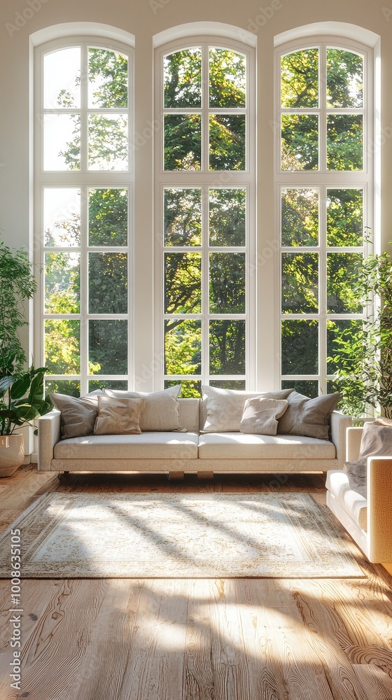 A bright and airy living room with large windows, natural light, and a cozy sofa, perfect for relaxation and comfort. A bright and airy living room with large windows, natural light, and a cozy sofa, perfect for relaxation and comfort.