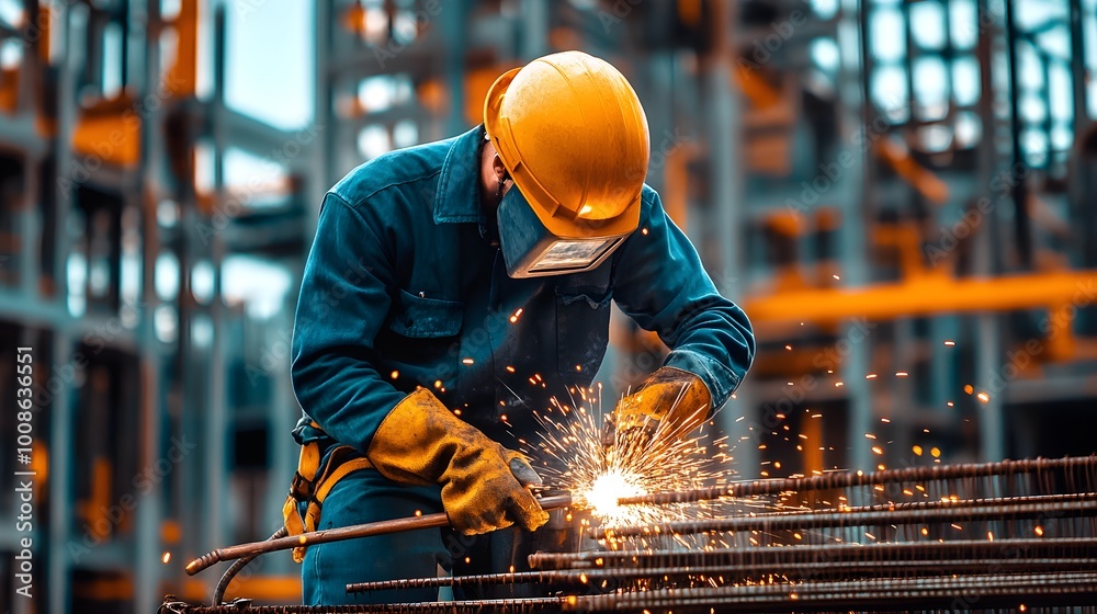 Construction worker using a welding torch Construction worker using a welding torch