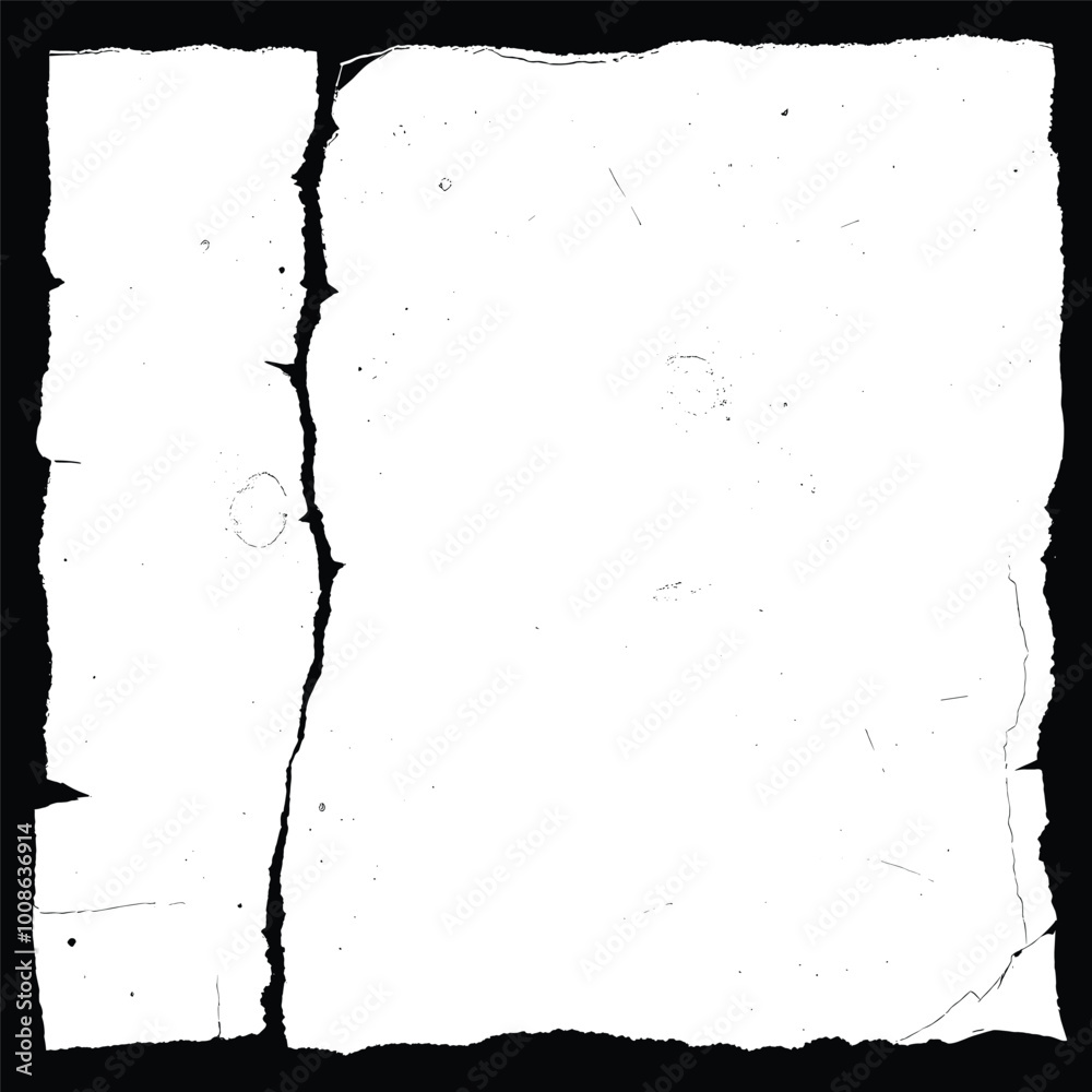 Distressed White Paper with Torn Edges on Black Background Distressed White Paper with Torn Edges on Black Background