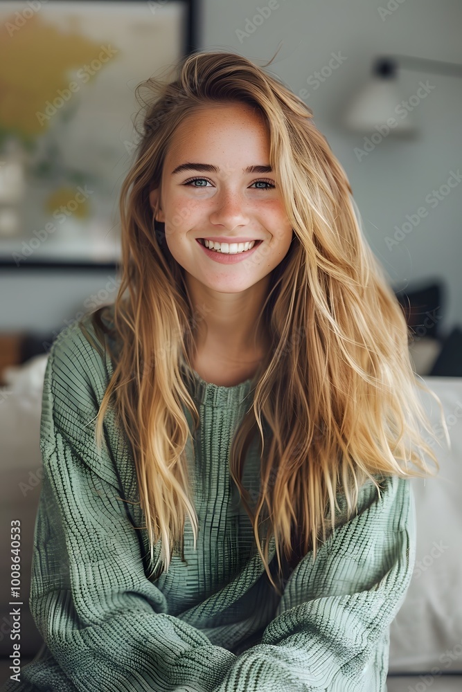 A Close-Up Photo of a Female in a Warm, Knitted Sweater for Autumn A Close-Up Photo of a Female in a Warm, Knitted Sweater for Autumn