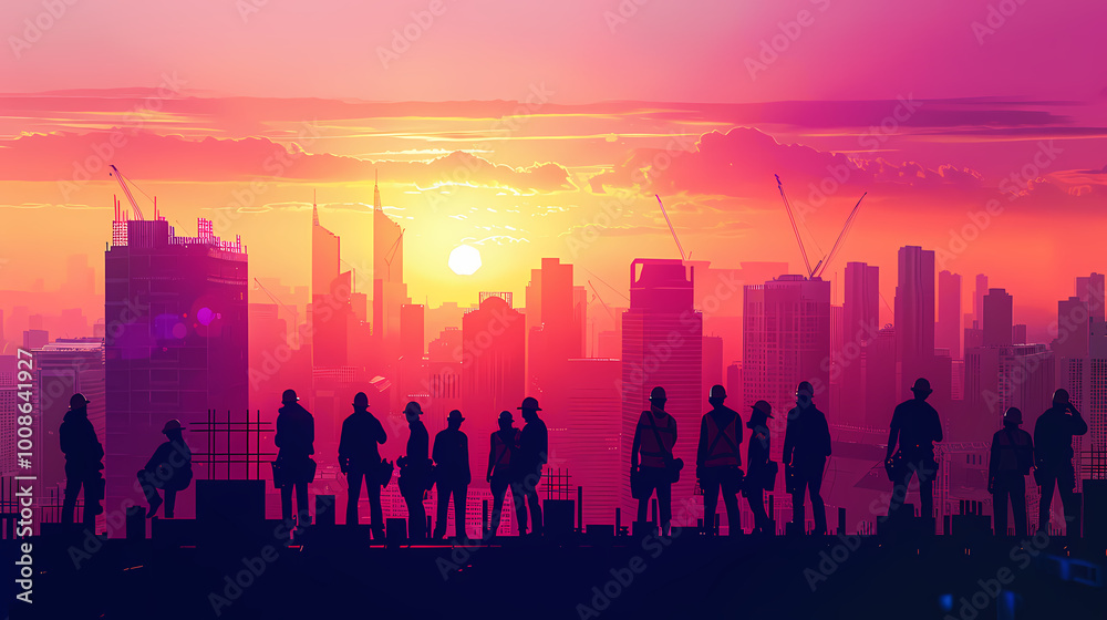 two men standing in front of a construction site at sunset or sunrise or sunset, with the sun setting behind them, Constant Permeke, incoherents, 4k ai two men standing in front of a construction site at sunset or sunrise or sunset, with the sun setting behind them, Constant Permeke, incoherents, 4k ai